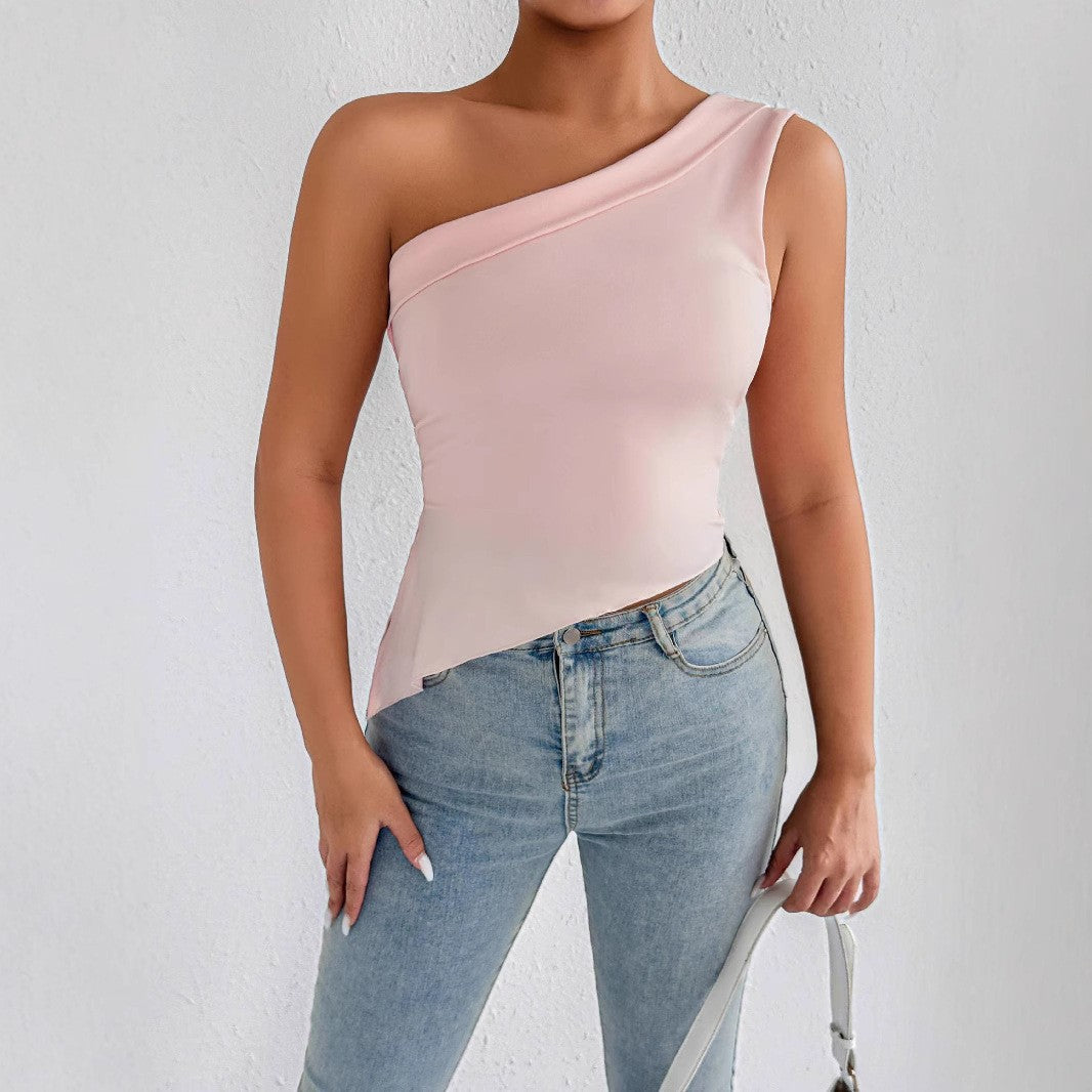Women Elegant Asymmetrical Top with One Shoulder Design Lune London
