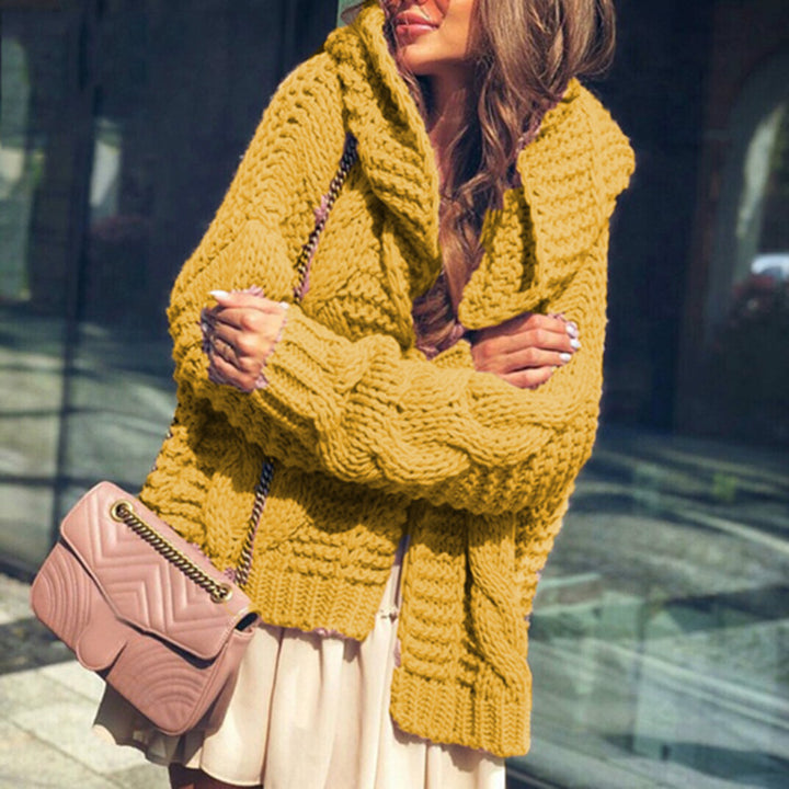 Ladies oversized knitted cardigan with asymmetrical cut and oversized sleeves Lune London