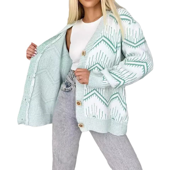Veste en tricot pour femmes avec motif en zigzag et détails de boutons Chic & Stil