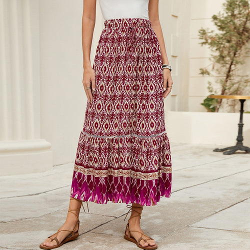 Boho maxi skirt for women with voluminous hem and elastic waist Lune London