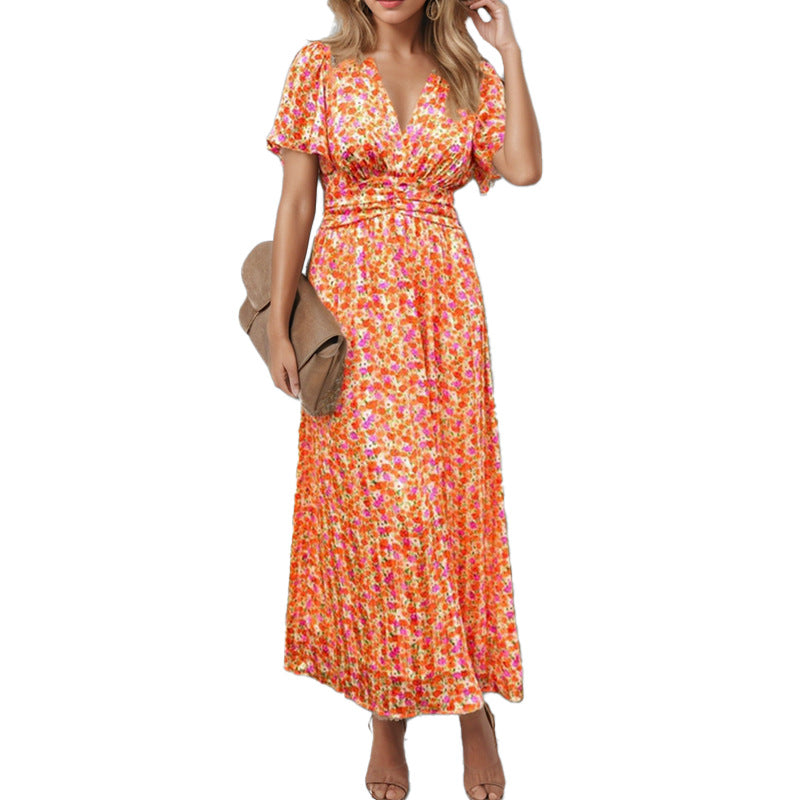 Robe maxi fluide pour femme avec design floral et décolleté en V Chic & Stil