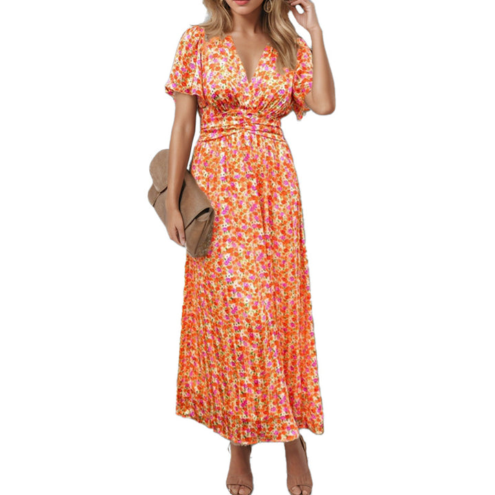 Robe maxi fluide pour femme avec design floral et décolleté en V Chic & Stil