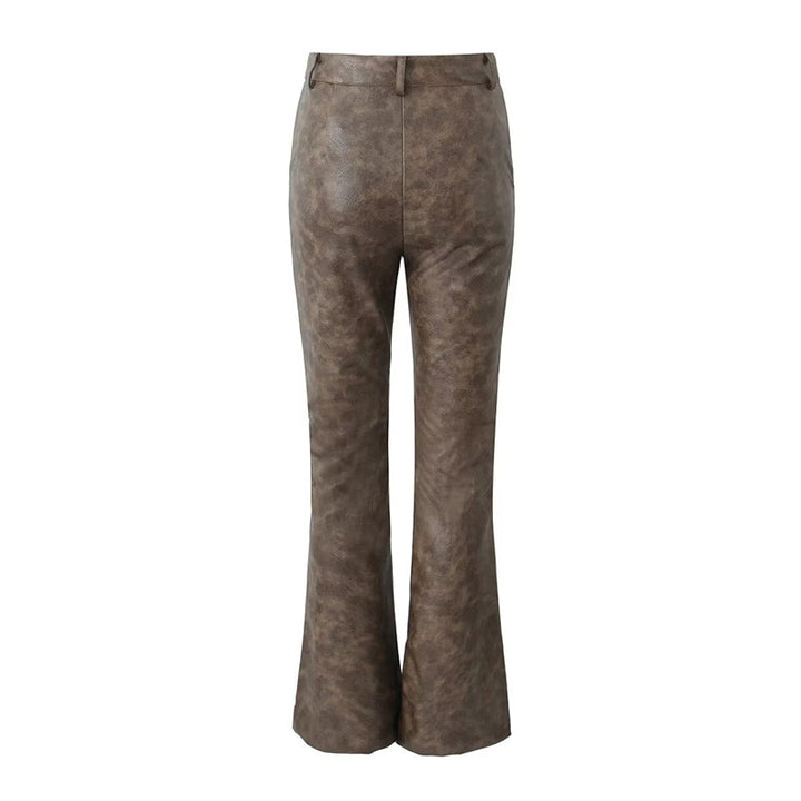 Wide faux leather trousers for women with stylish and chic flaps