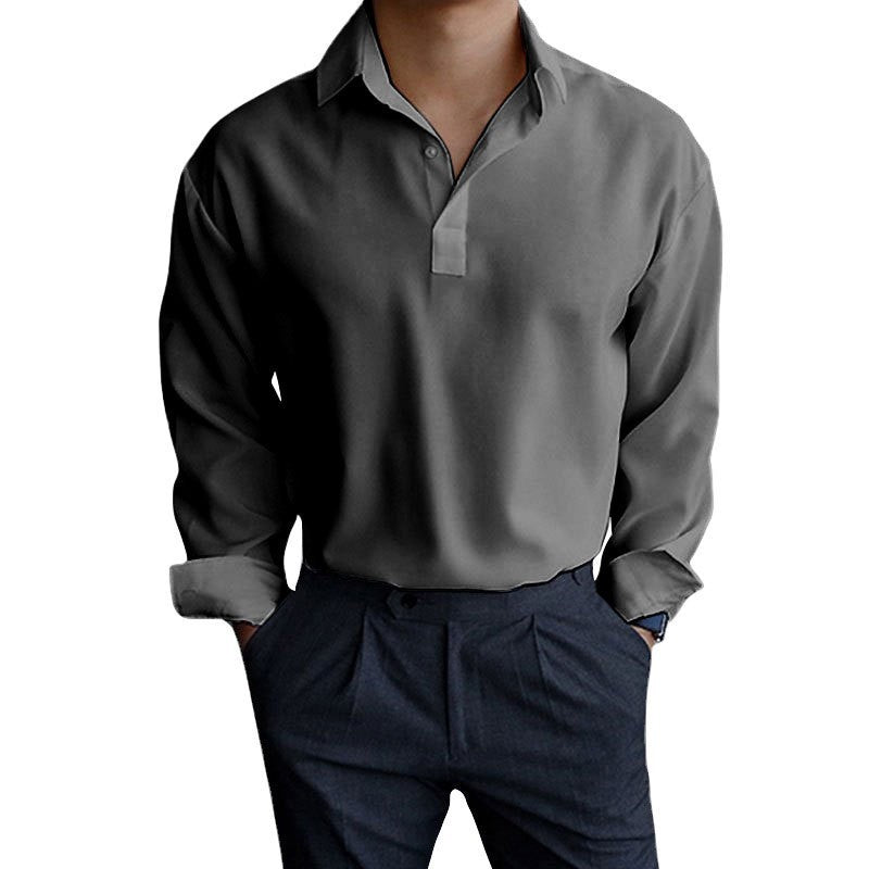 Men's long sleeve shirt with modern polo collar and chic stylish cut