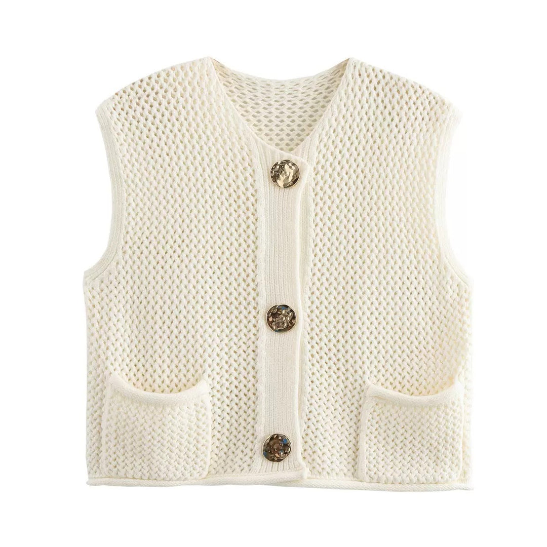 Lune London Women's Knit Vest with Buttons and Pockets