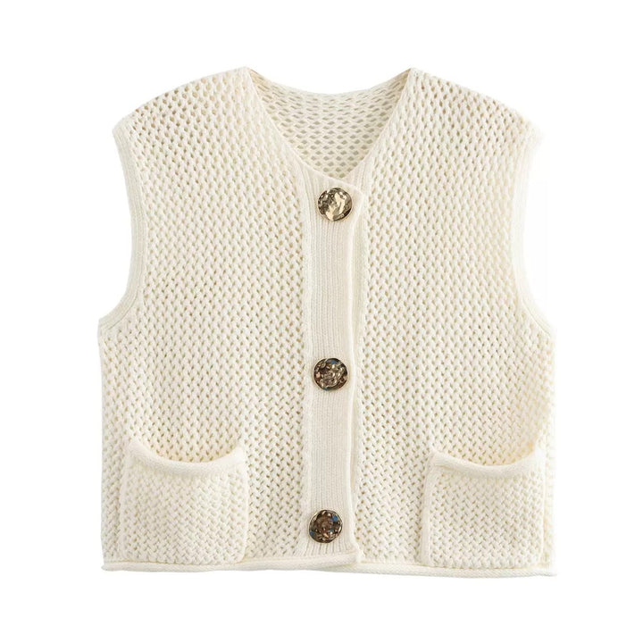 Lune London Women's Knit Vest with Buttons and Pockets