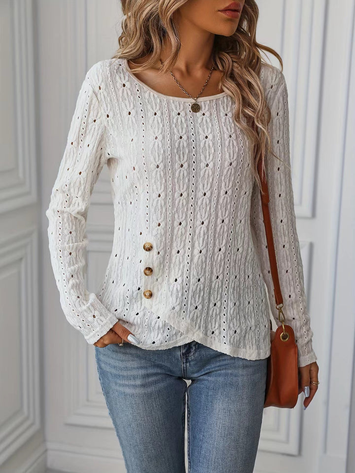 Chemise à manches longues pour femmes avec boutons décoratifs et texture Chic & Stil