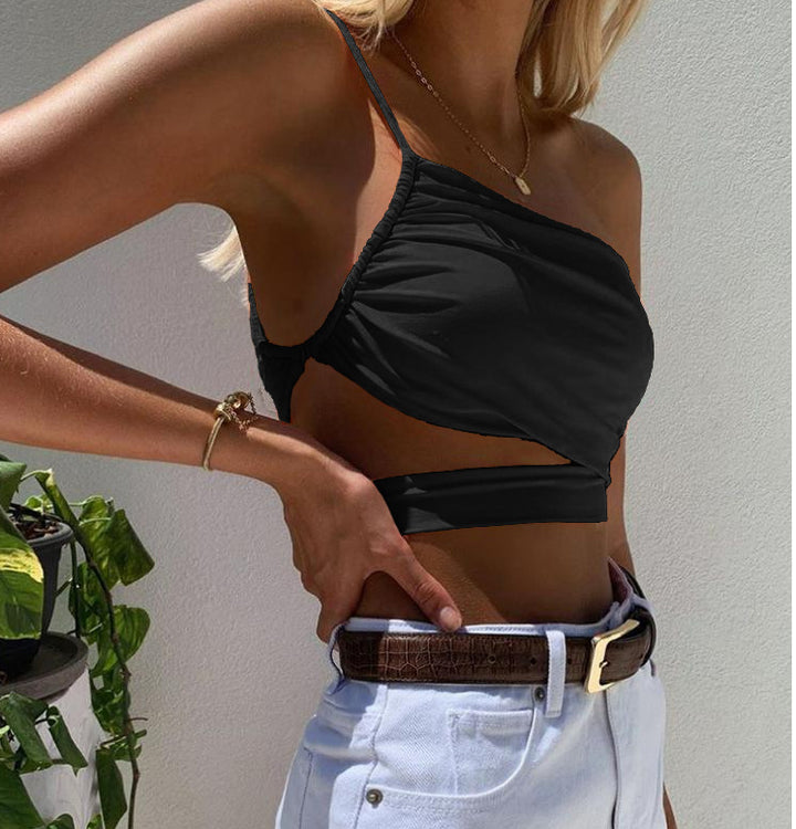 Women asymmetrical crop top with cut Lune London