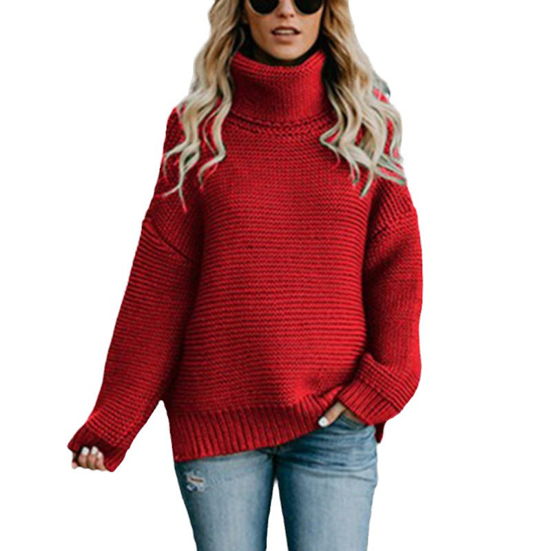Pull en tricot confortable pour femmes avec col montant et texture Chic & Stil