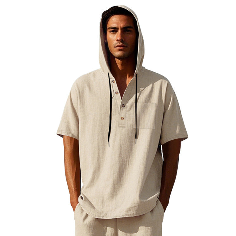 Men's casual hoodie with button placket and chest pocket Lune London