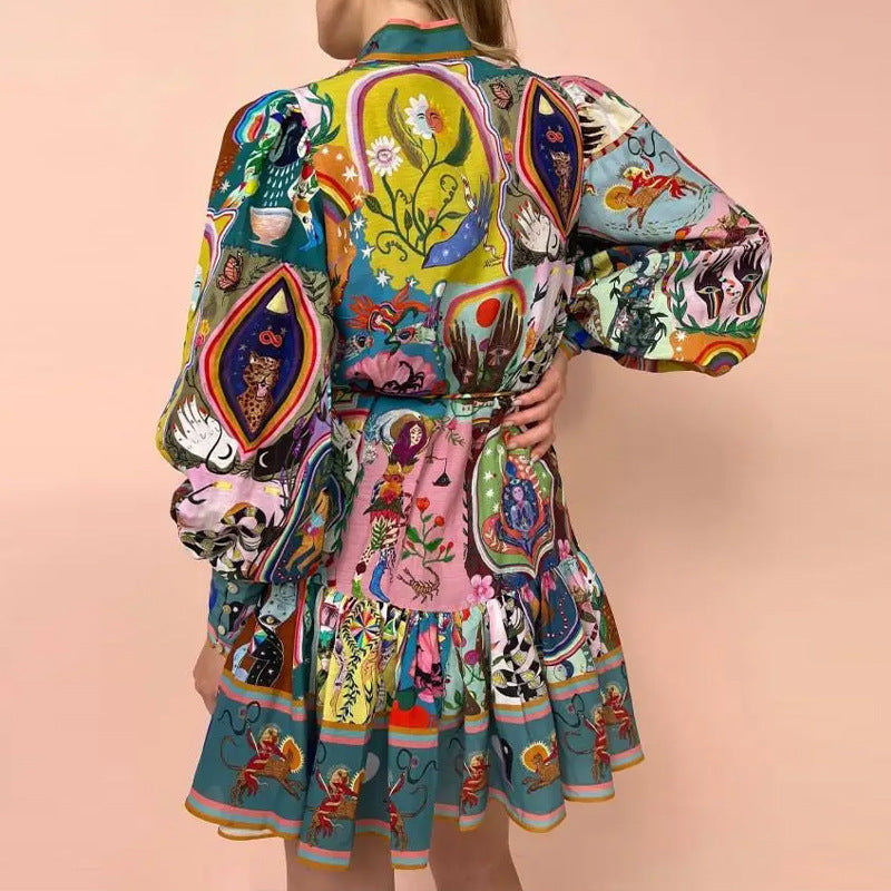 Robe midi ludique pour femmes avec motif animal et floral coloré et manches larges Chic & Stil