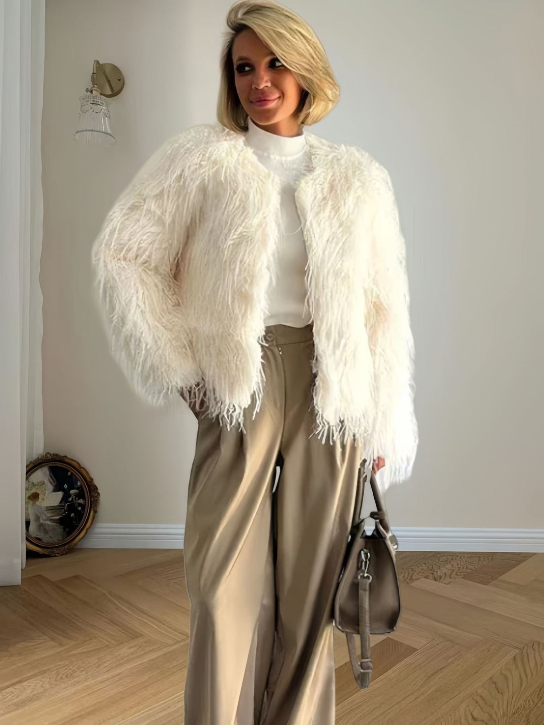 Ladies Chic and Stylish Oversized Sleeve Faux Fur Jacket