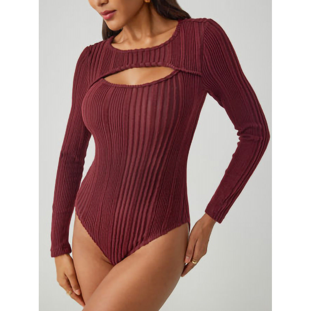 Ladies Rib-Cut-Out Long Sleeves Body Lune London