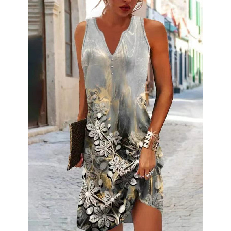 Elegant summer dress for women with deep V-neck and seductive pattern Lune London