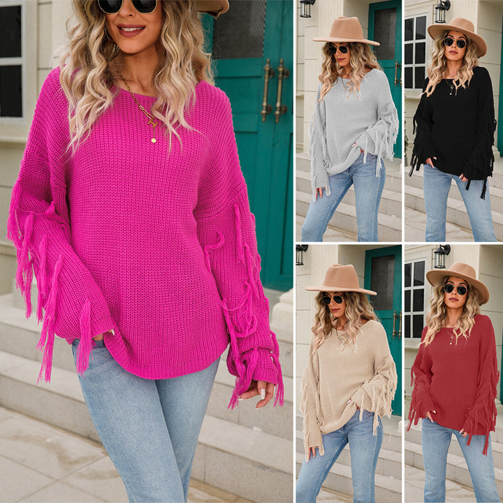 Pull tricoté décontracté pour femmes avec franges et coupe large Chic & Stil