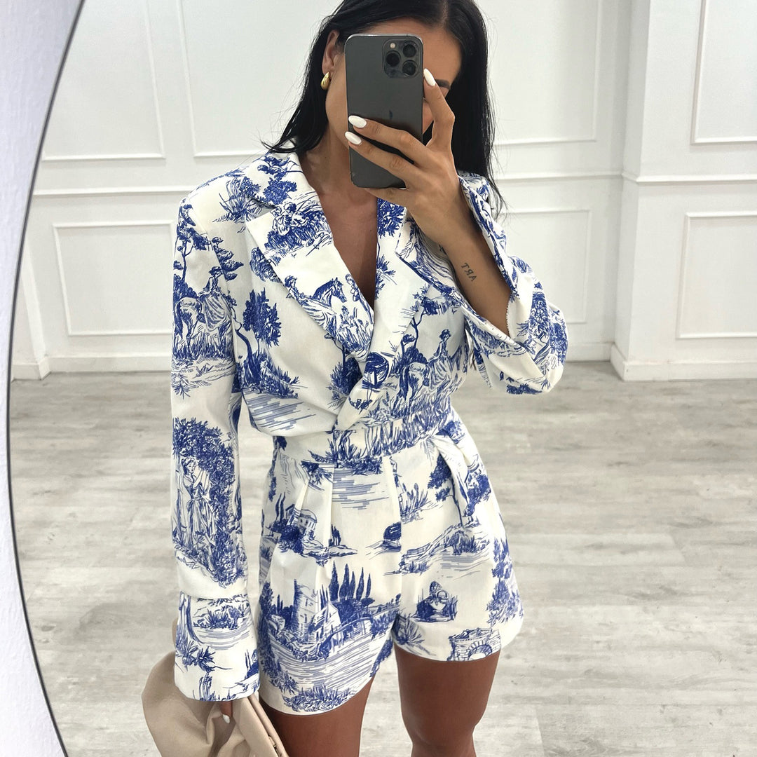 Ladies Chiffon Jumpsuit with botanical pattern and fitted cut Lune London