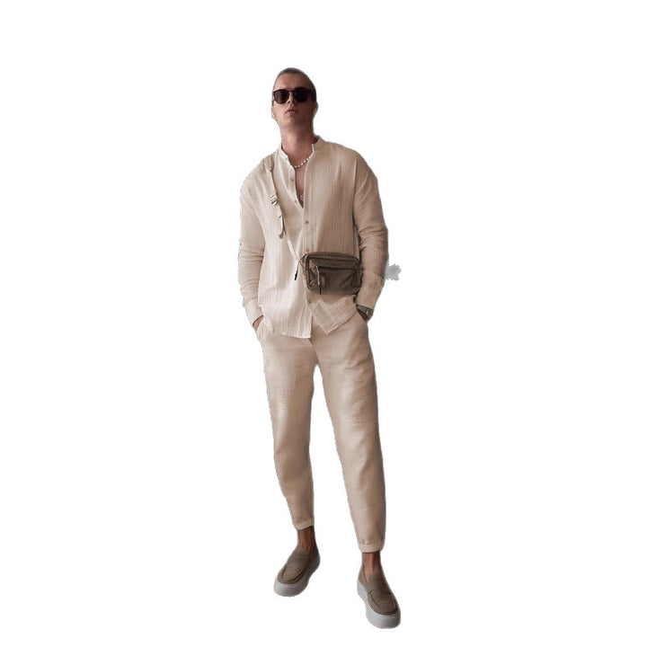 Elegant long-sleeve shirt for men with textured fabric and button placket Lune London