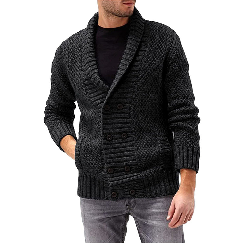 Men's knit jacket with double-breasted buttons and textured design Lune London