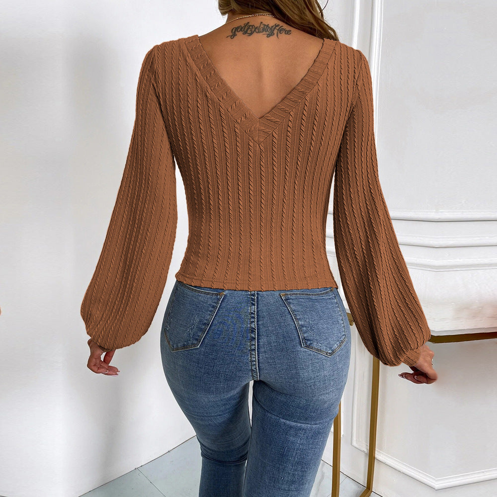 Body en tricot pour femme avec décolleté en V et élégantes manches bouffantes Chic & Stil