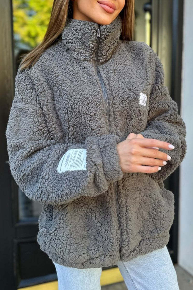 Ladies Cozy Fleece Jacket with High Collar and Practical Pockets Lune London