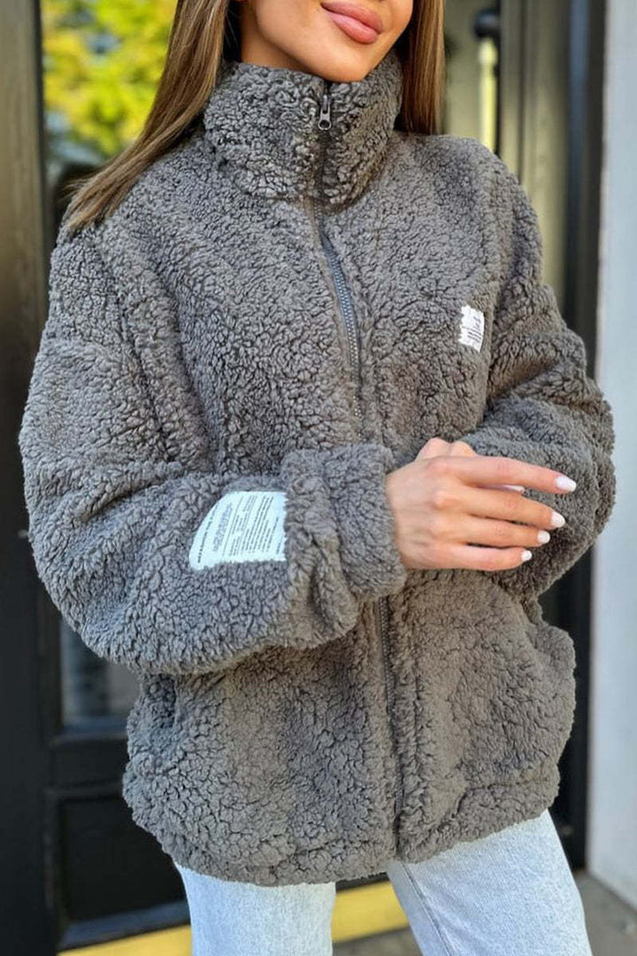 Ladies Cozy Fleece Jacket with High Collar and Practical Pockets Lune London