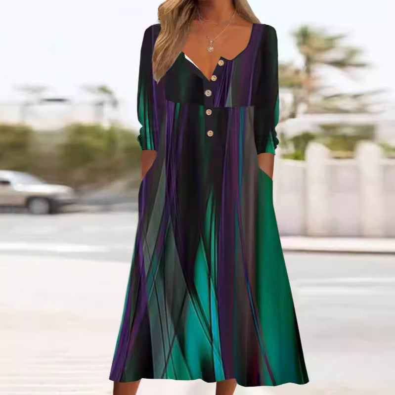 Maxi dress for women with front button detail and side pockets Lune London