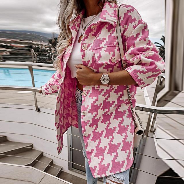 Oversized shirt jacket for women in a modern houndstooth check design Lune London