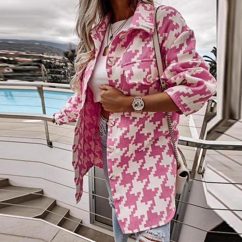 Oversized shirt jacket for women in a modern houndstooth check design Lune London