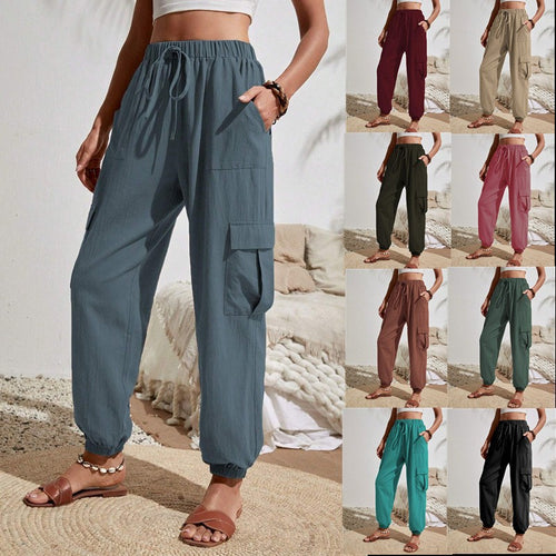 Casual cargo pants for women with elastic waist and practical pockets Lune London
