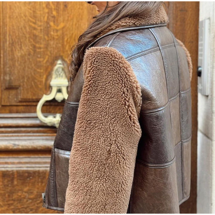 Ladies Oversized Chic Style Synthetic Leather Jacket