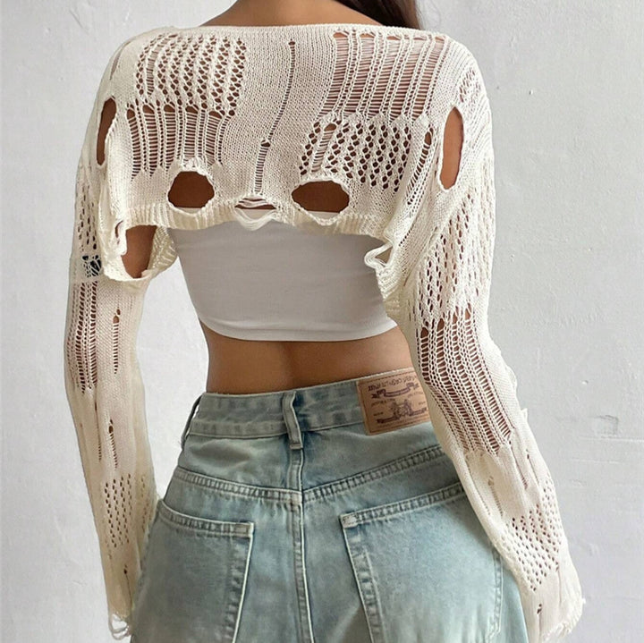Women knitted top with unique cutouts and fashionable long sleeves Lune London