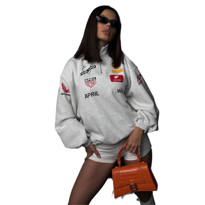 Oversized sweatshirt for women with high collar and trendy accents Lune London