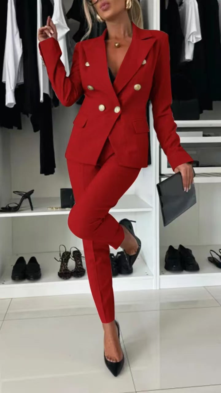 Ensemble de costume élégant pour femmes avec patte à double bouton et coupe ajustée Chic & Stil