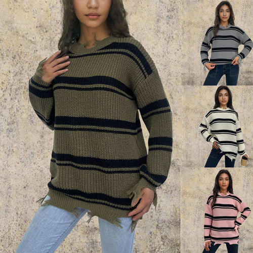 Chunky knit sweater for women with trendy striped pattern and relaxed fit Lune London