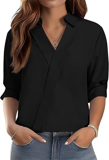 Femmes élégante blouse à col en V avec design texturé Chic & Stil