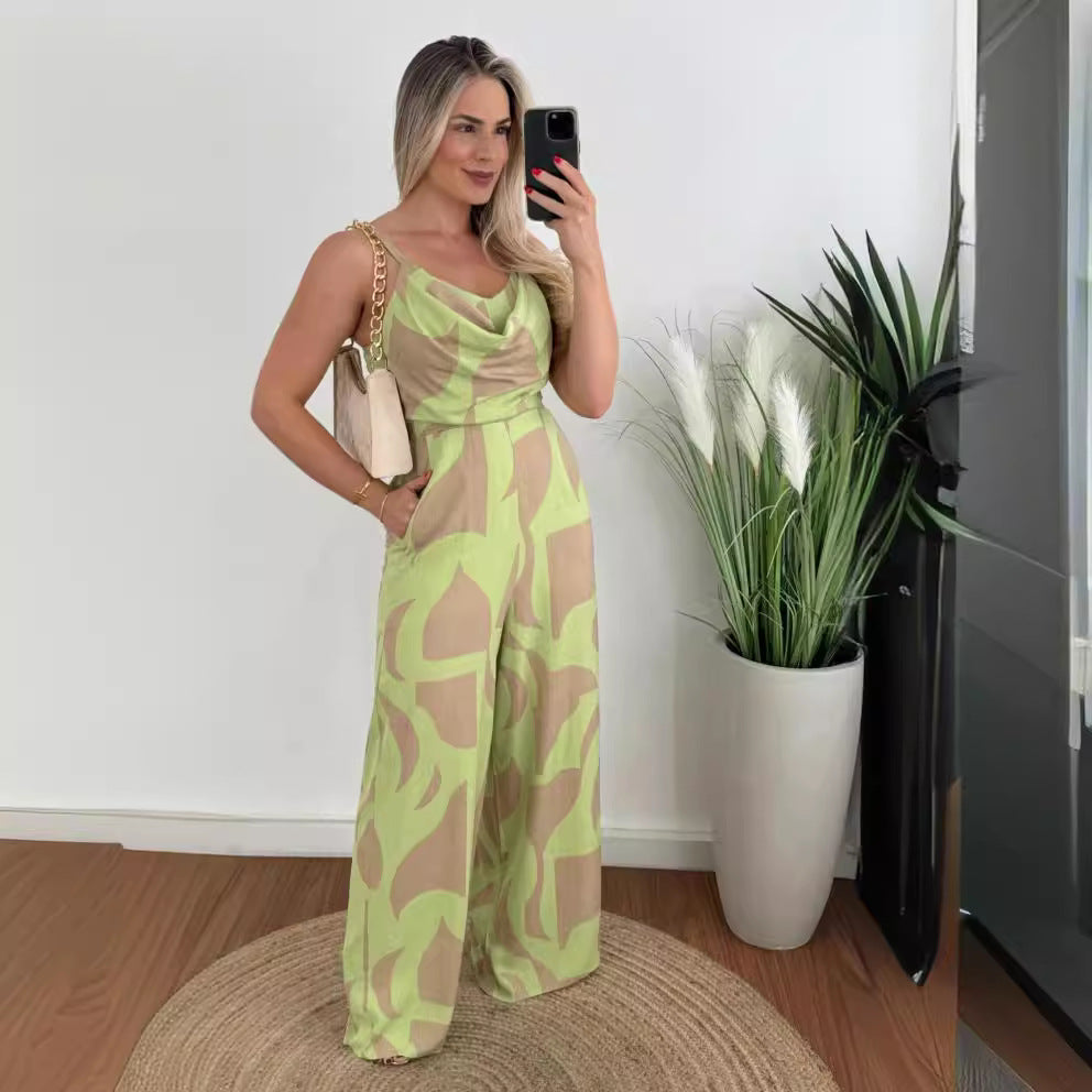 Women's jumpsuit with elegant waterfall neckline and wide leg Lune London