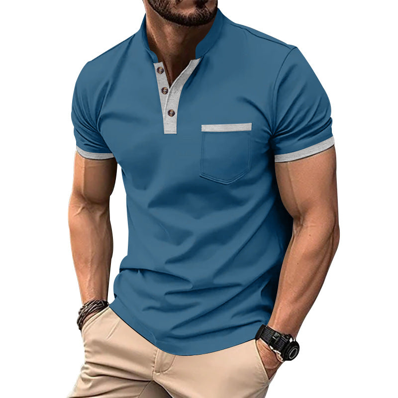 Men's short sleeve Henley shirt with an additional modern design and a chest pocket Lune London
