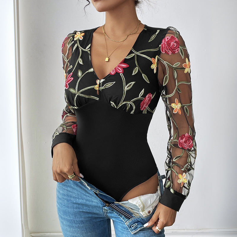 Lune London embroidered floral patterned bodysuit for women