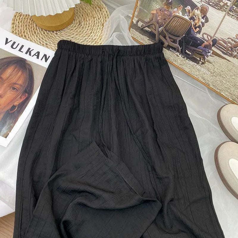 Women's Casual Pleated Pants with Elastic Waistband and Practical Side Pockets