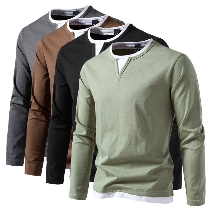 Men's long sleeve shirt with a modern V-neck and trendy overlay details Lune London