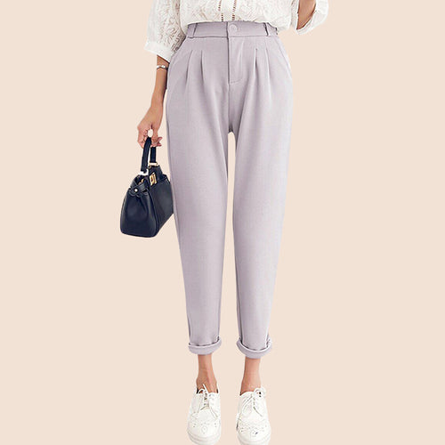 Women's Elegant Chino Pants with Pleats and High Pockets