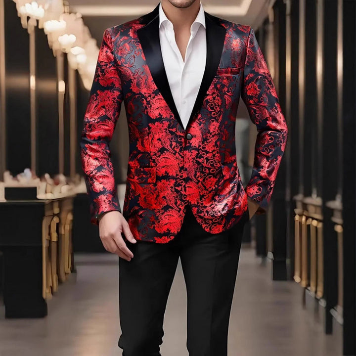 Veste de smoking élégante pour hommes avec un luxueux motif floral en jacquard Lune London