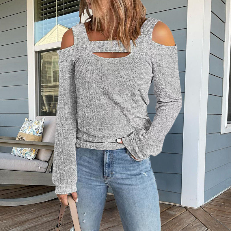Lune London trendy women's long sleeve top with cut-out details and off-shoulder design