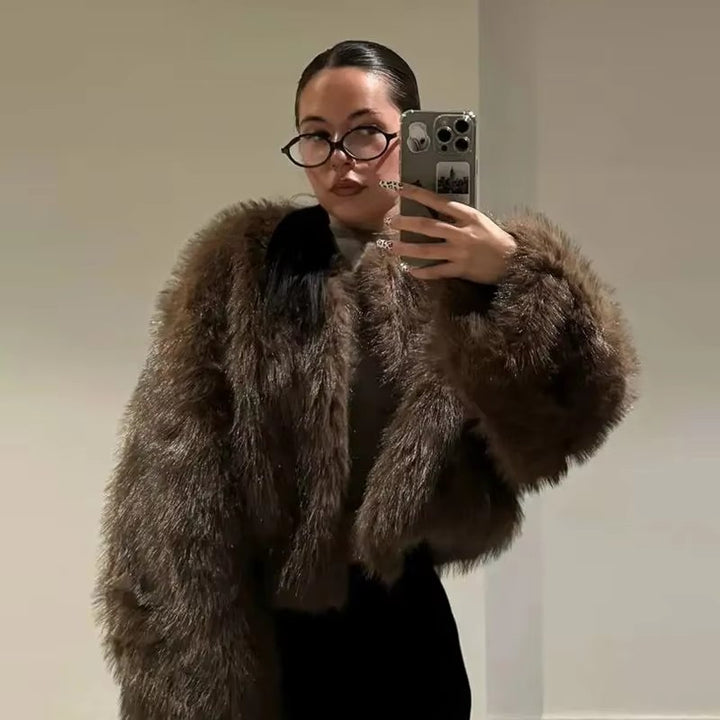 Cozy Faux Fur Jacket for Women with Open Cut Lune London