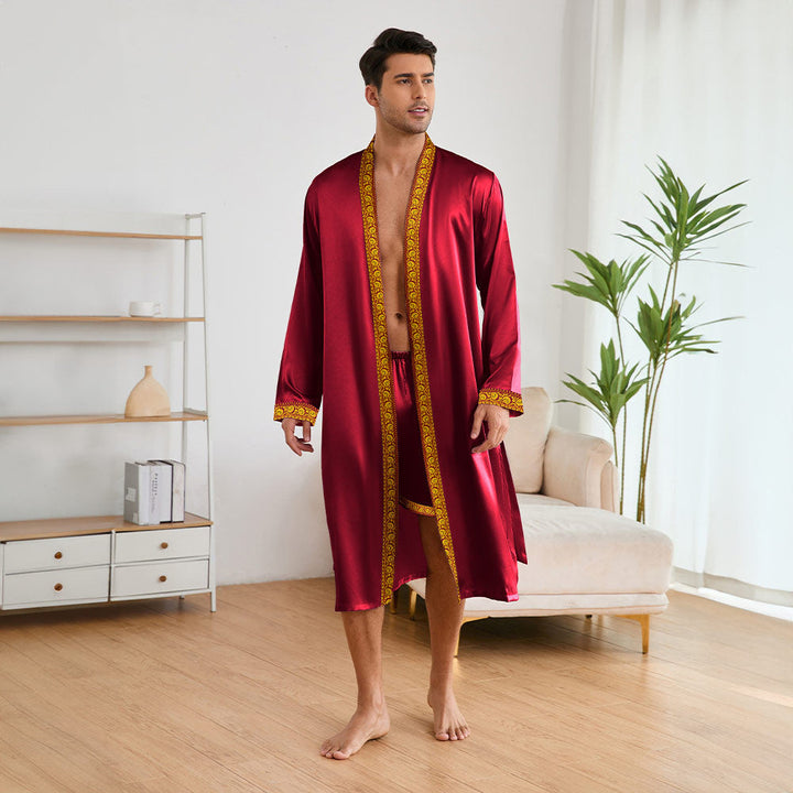 Men's Satin Bathrobe with Stylish Shawl Collar and Side Pockets Lune London