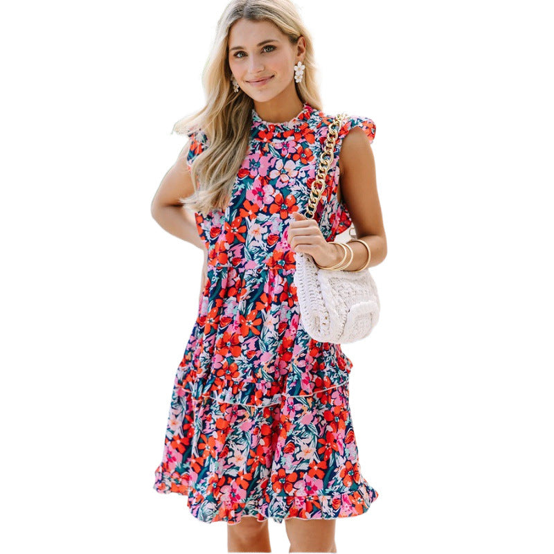 Women Ruffled Floral T-shirt Midi Dress Lune London