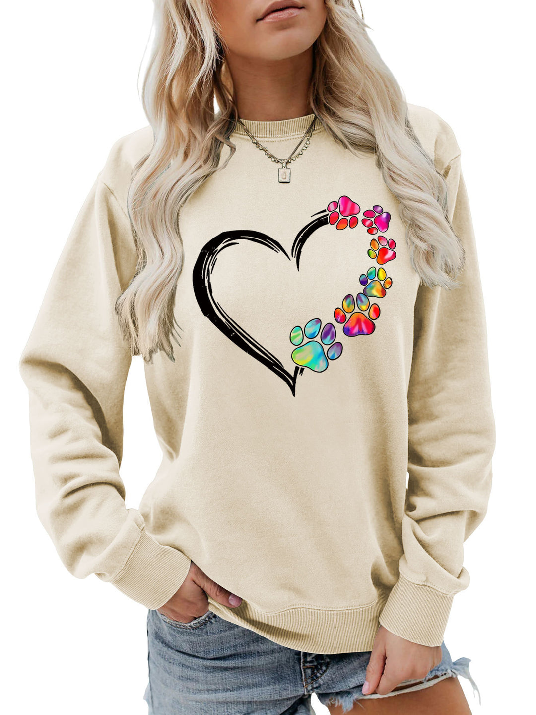 Sweatshirt pour femmes avec design créatif de cœur en forme de patte Chic & Stil