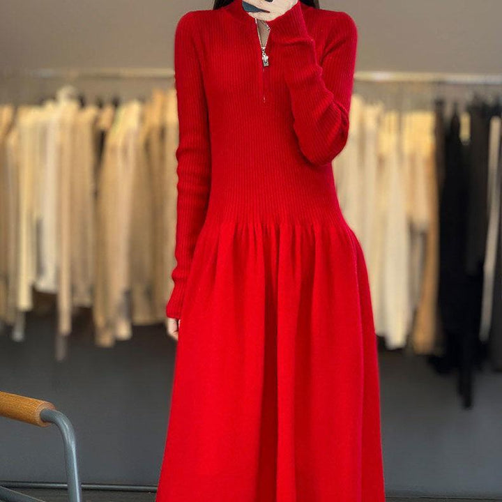 Casual knitted dress for women with high collar and zippered pockets Lune London