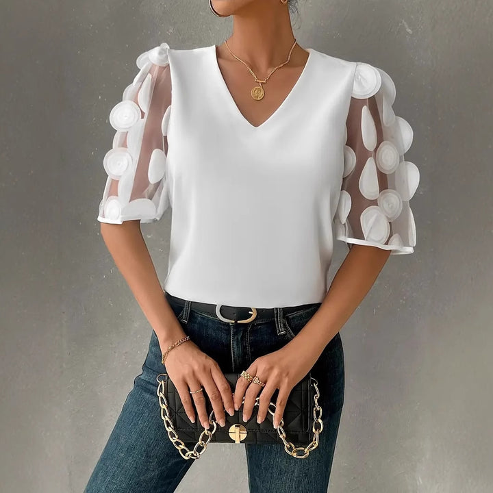 Lune London Transparent Balloon Sleeve V Neck Blouse for Women