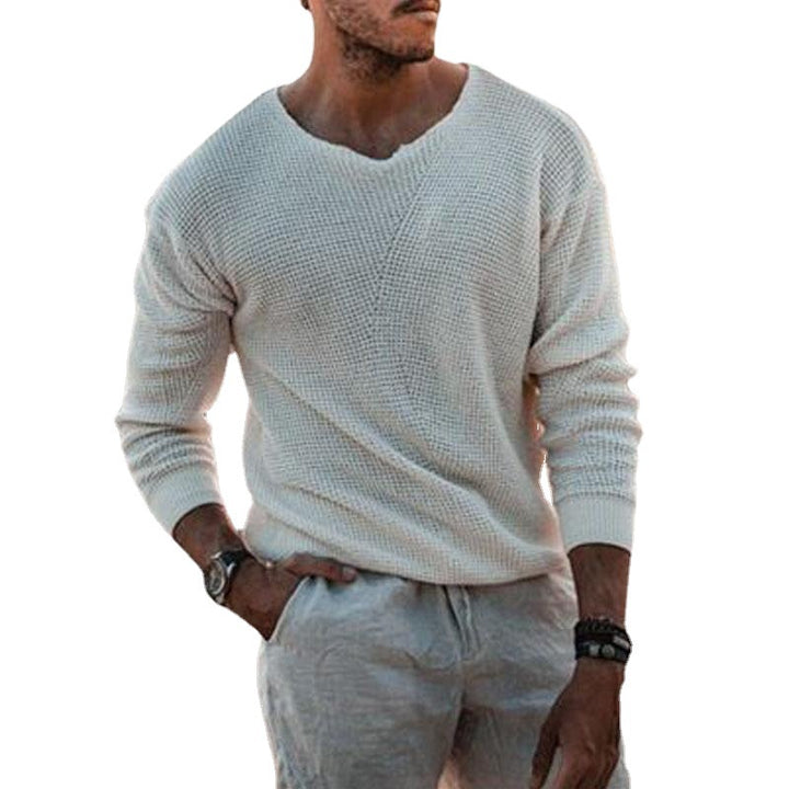 Men's sweater with V-neck and textured design Chic and Style